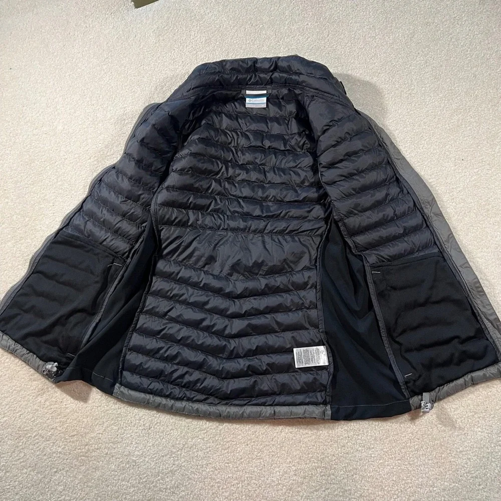Columbia Puffer Vest Women's Medium Grey Black Hybrid Quilted Full Zip Hiking‎